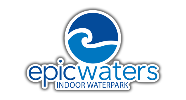 epic waters indoor waterpark logo blue and white