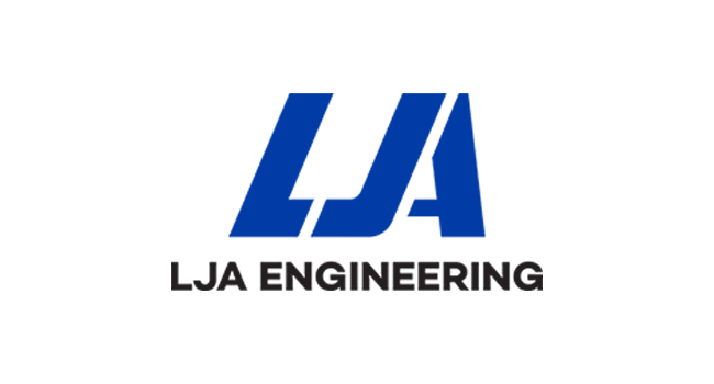 LJA Engineering logo blue and black letters