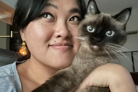 Julie Yang with her cat